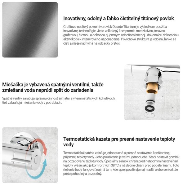 Deante Cascada, nástenná vaňová batéria s otočnou výlevkou, titánová, DEA-BCH_D1BT