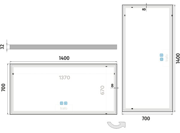 Nimco LED zrkadlo 1400x700 s dvoma dotykovými senzormi - ZP 13008VX
