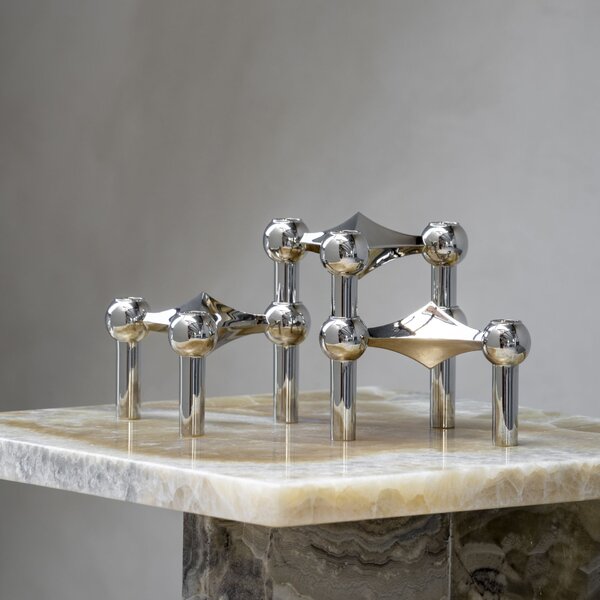 Dizajnový svietnik STOFF Nagel Chrome – set 3 ks
