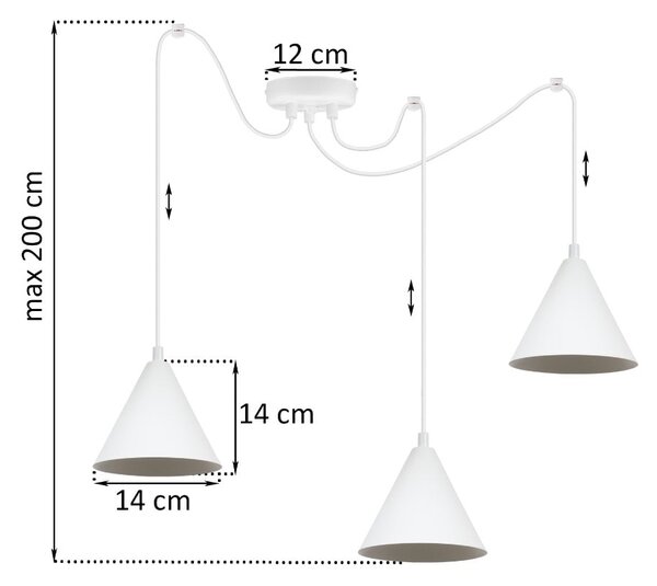 Závesné svietidlo Soho Spider, 3x biele kovové tienidlo, (fi 14cm)