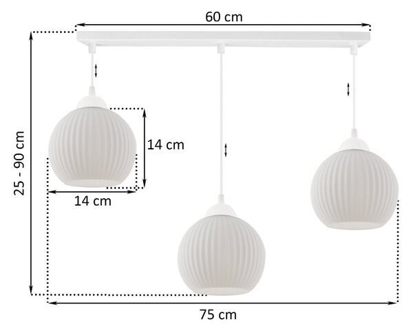 Závesné svietidlo Riffle Round, 3x biele sklenené tienidlo, w