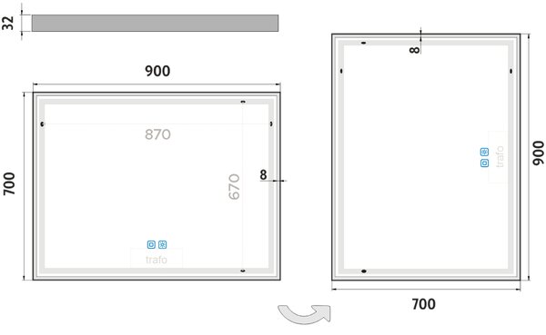 Nimco LED zrkadlo 900x700 s dvoma dotykovými senzormi - ZP 13019VX