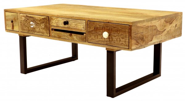 Konferenčný stolík Manu s kovovými nohami 110x45x60 indický masív mango
