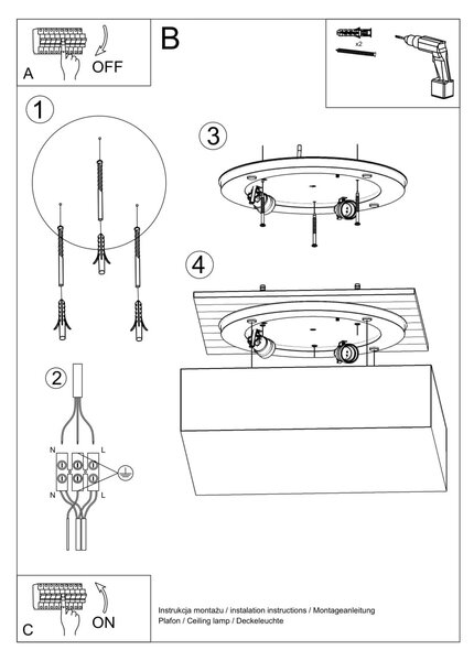 Stropné svietidlo Horus, 1x čierne plastové tienidlo, (biely plast), (35 cm)