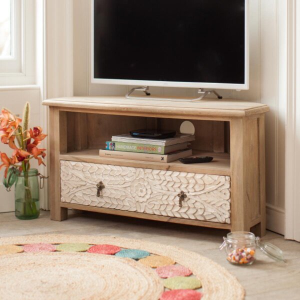 TV stolík rohový Sita 110x60x50 indický masív mango