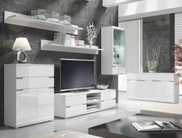 Obývacia izba s osvetlením Adonis - biela / biely vysoký lesk