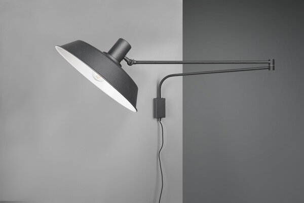 Trio 200300132 nástenná lampa Bolder 1x40W | E27 - káblový spínač, nastaviteľné rameno, čierna