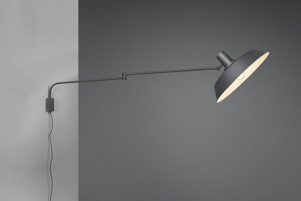 Trio 200300132 nástenná lampa Bolder 1x40W | E27 - káblový spínač, nastaviteľné rameno, čierna