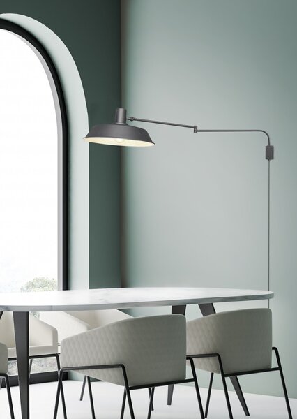 Trio 200300132 nástenná lampa Bolder 1x40W | E27 - káblový spínač, nastaviteľné rameno, čierna