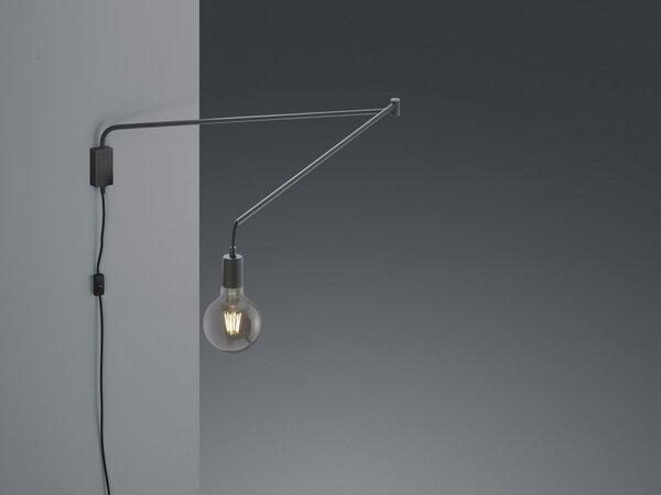 Trio 200200132 nástenné svietidlo Line 1x40W | E27 | IP20 - otočné ramená, káblový spínač, čierna