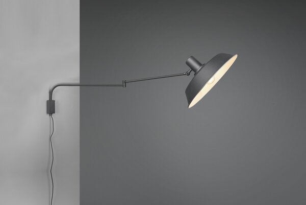 Trio 200300132 nástenná lampa Bolder 1x40W | E27 - káblový spínač, nastaviteľné rameno, čierna