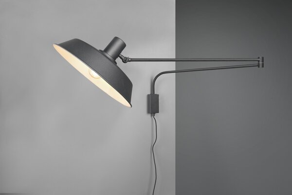 Trio 200300132 nástenná lampa Bolder 1x40W | E27 - káblový spínač, nastaviteľné rameno, čierna