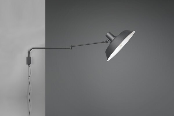 Trio 200300132 nástenná lampa Bolder 1x40W | E27 - káblový spínač, nastaviteľné rameno, čierna