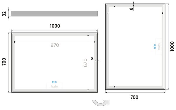 Nimco LED zrkadlo 1000x700 s dvoma dotykovými senzormi - ZP 13004VX