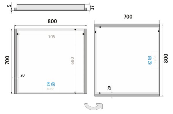 Nimco LED zrkadlo 800x700 s dvoma dotykovými senzormi - ZP 11003VX