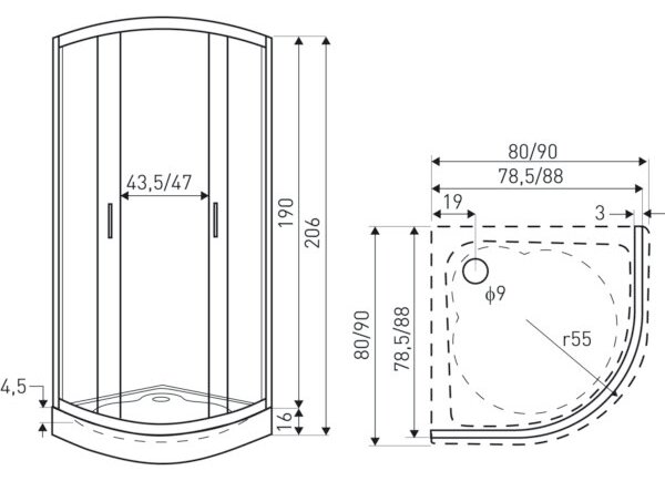 Novoterm Štvrťkruhový sprchový kút NV-Madera 80x80 chróm/potlač + vanička