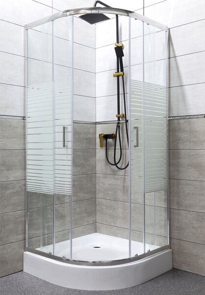 Novoterm Štvrťkruhový sprchový kút NV-Madera 80x80 chróm/potlač - bez vaničky