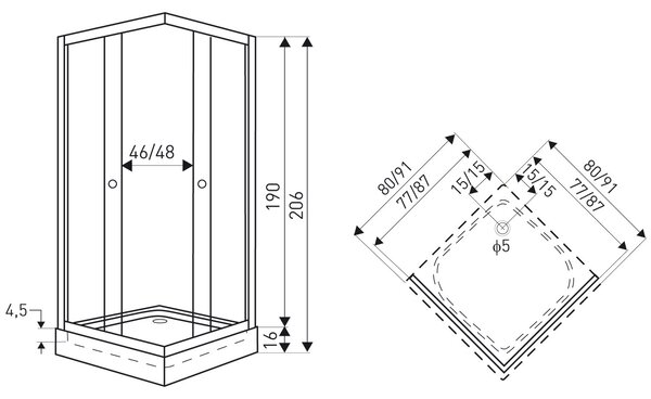 Novoterm Štvorcový sprchový kút NV-Madera 90x90 chróm/transparent - bez vaničky