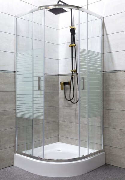 Novoterm Štvrťkruhový sprchový kút NV-Madera 80x80 chróm/potlač + vanička