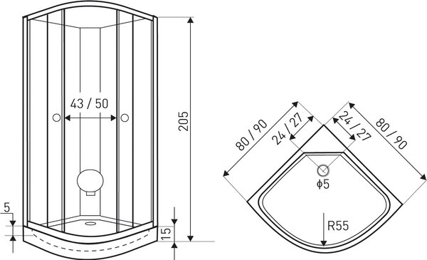Novoterm Sprchový box štvrťkruhový NV-Evora 80 W, 80x80 biely