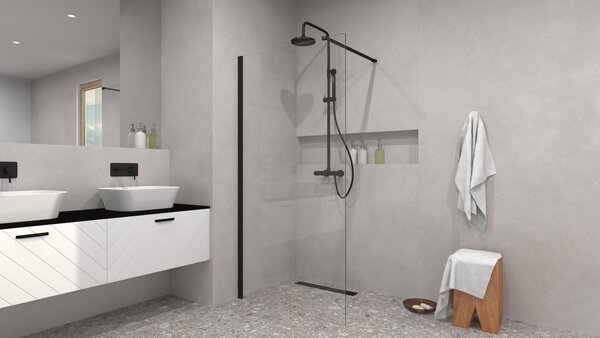 Besco Sprchovací kút Walk-In ECO-N BLACK 90x195 (100x195, 110x195, 120x195) - bez vaničky BESCO-Rozmery: šírka: 90