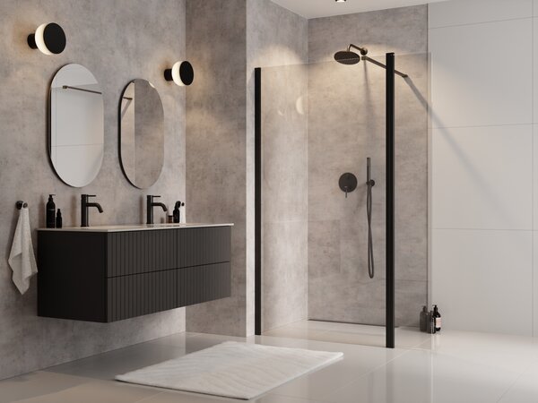 Besco Sprchovací kút Walk-In ECO-N BLACK 90x195 (100x195, 110x195, 120x195) - bez vaničky BESCO-Rozmery: šírka: 90