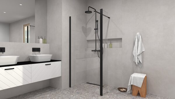 Besco Sprchovací kút Walk-In ECO-N BLACK 90x195 (100x195, 110x195, 120x195) - bez vaničky BESCO-Rozmery: šírka: 90