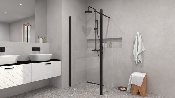 Besco Sprchovací kút Walk-In ECO-N BLACK 90x195 (100x195, 110x195, 120x195) - bez vaničky BESCO-Rozmery: šírka: 90