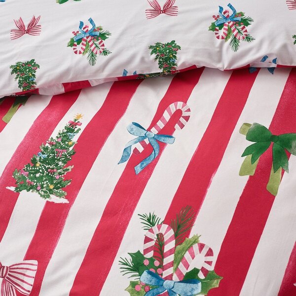Červené/biele obliečky na jednolôžko 135x200 cm Christmas Stripe – Catherine Lansfield