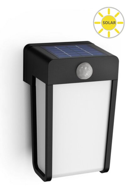 Philips 8720169265486 Outdoor solar Shroud solárne nástenné svietidlo so senzorom PIR LED 2,3W 250/25lm 2700K IP44 čierna, biela