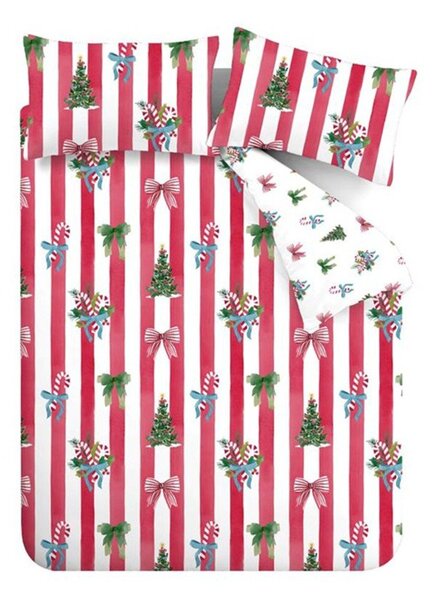 Červené/biele obliečky na jednolôžko 135x200 cm Christmas Stripe – Catherine Lansfield