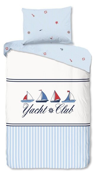 Biele/modré bavlnené obliečky na jednolôžko 140x200 cm Yachtclub – Good Morning