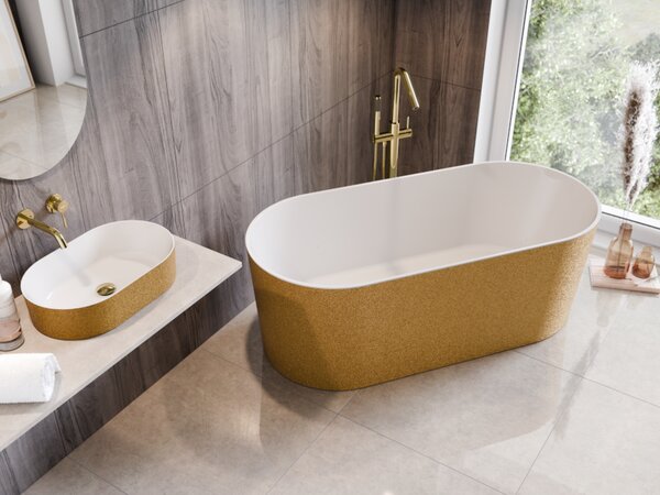 Besco Voľne stojaca vaňa z liateho mramoru Lova Glam 160x74 BESCO-Farba: Biela/zlatá