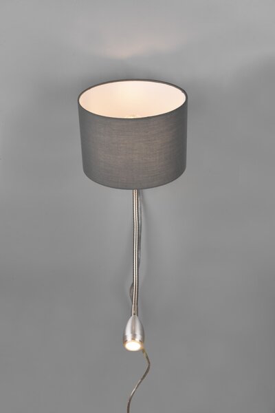 Trio 271170211 LED nástenné svietidlo Hotel 1x40W | E14 + 1x LED 3,1W | 310lm | 3000K - ohybné rameno, oddelené vypínače, matný nikel, šedá