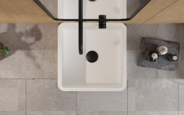 Besco Voľne stojace umývadlo z liateho mramoru Aygo Matt UM VS 40x40 cm BESCO-Typ výpuste: Click-Clack so štrbinovým prepadom, chróm