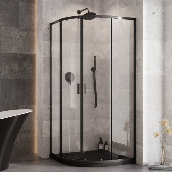 Besco Štvrťkruhový sprchový kút ZARYA BLACK HR 80x80 (90x90), výška 190 cm - bez vaničky BESCO-Rozmery: 80x80