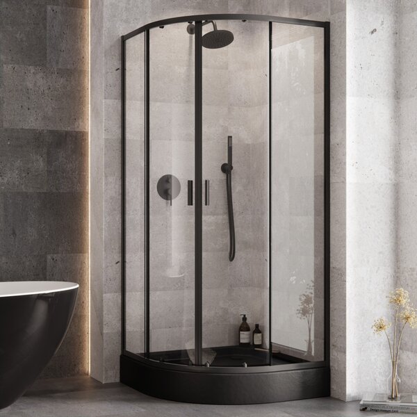 Besco Štvrťkruhový sprchový kút ZARYA BLACK HR 80x80 (90x90), výška 190 cm - bez vaničky BESCO-Rozmery: 80x80