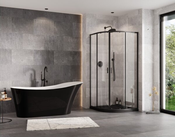 Besco Štvrťkruhový sprchový kút ZARYA BLACK HR 80x80 (90x90), výška 190 cm - bez vaničky BESCO-Rozmery: 80x80
