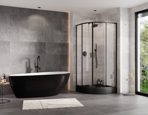 Besco Štvrťkruhový sprchový kút ZARYA BLACK HR 80x80 (90x90), výška 190 cm - bez vaničky BESCO-Rozmery: 80x80