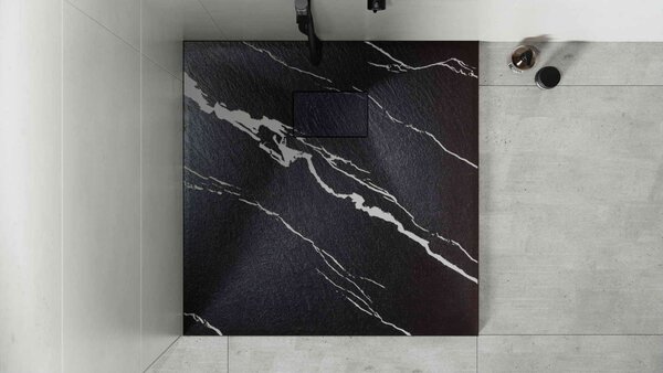 Besco Štvorcová sprchová vanička z SMC kompozitu VEXO MARBLE BLACK SQ 80x80 (90x90) BESCO-Rozmery: 80x80