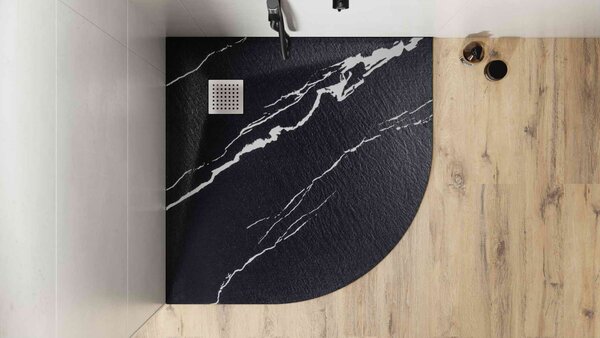 Besco Štvrťkruhová sprchová vanička z SMC kompozitu VEXO MARBLE BLACK HR 90x90 BESCO-Rozmery: 90x90