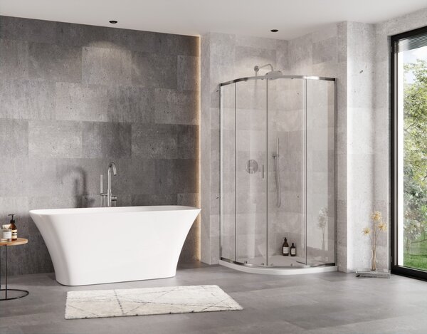 Besco Štvrťkruhový sprchovací kút ZARYA CHROM HR 80x80 (90x90) + vanička AXIM biela BESCO-Rozmery: 80x80