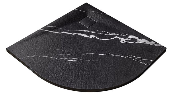 Besco Štvrťkruhová sprchová vanička z SMC kompozitu VEXO MARBLE BLACK HR 90x90 BESCO-Rozmery: 90x90