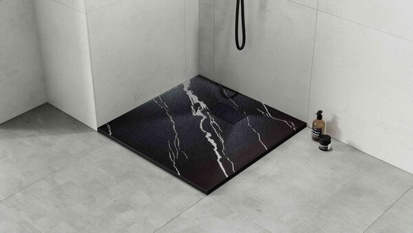 Besco Štvorcová sprchová vanička z SMC kompozitu VEXO MARBLE BLACK SQ 80x80 (90x90) BESCO-Rozmery: 80x80