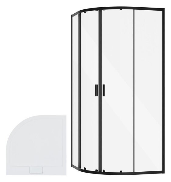Besco Štvrťkruhový sprchový kút ZARYA BLACK HR 80x80 (90x90) + vanička AXIM biela BESCO-Rozmery: 80x80