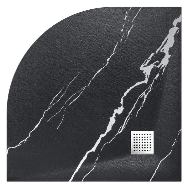 Besco Štvrťkruhová sprchová vanička z SMC kompozitu VEXO MARBLE BLACK HR 90x90 BESCO-Rozmery: 90x90