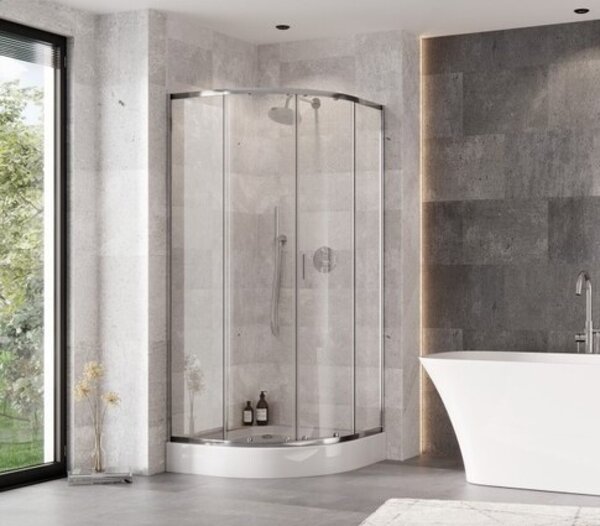 Besco Štvrťkruhový sprchový kút ZARYA CHROM HR 80x80 (90x90) + vanička ALEX SE čierna BESCO-Rozmery: 80x80