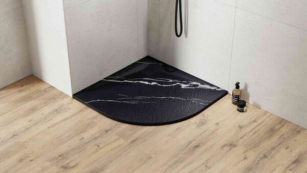 Besco Štvrťkruhová sprchová vanička z SMC kompozitu VEXO MARBLE BLACK HR 90x90 BESCO-Rozmery: 90x90