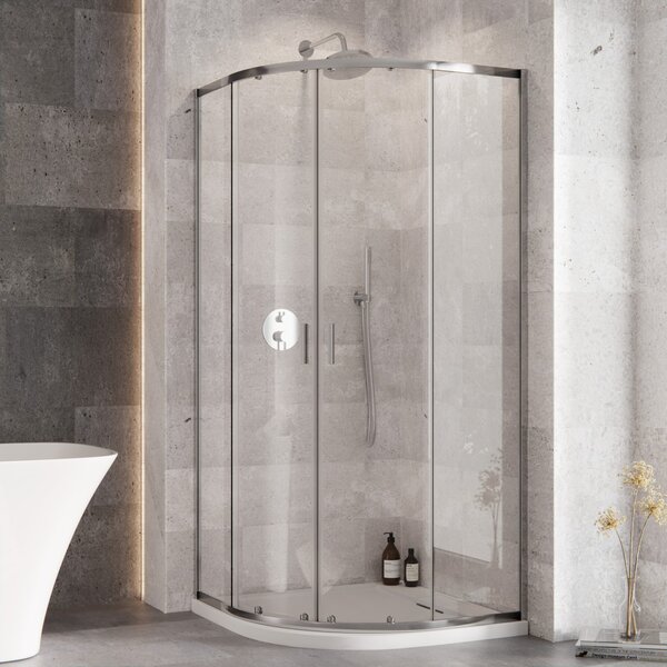 Besco Štvrťkruhový sprchovací kút ZARYA CHROM HR 80x80 (90x90) + vanička AXIM biela BESCO-Rozmery: 80x80