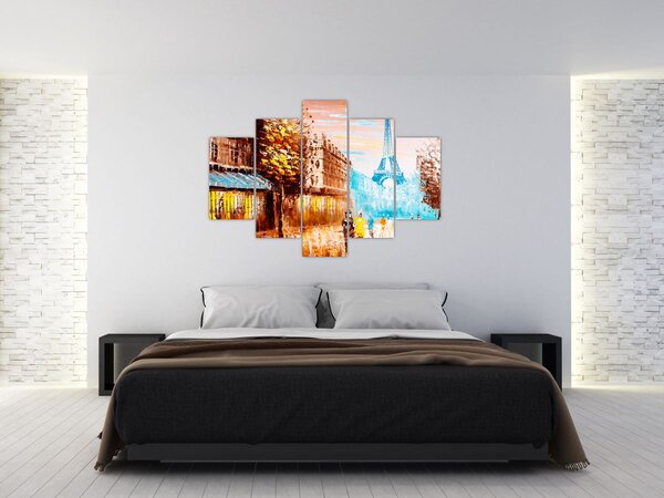 Obraz - Daždivého počasia a Eiffelovej veže (150x105 cm)
